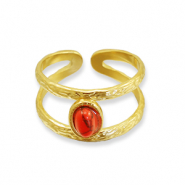 Bagues en acier inox Jaspe rouge Doré-rouge