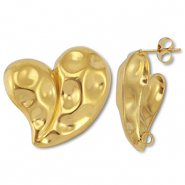 Apprêts en acier Inox boucles d'oreilles / puces d’oreilles cœur avec anneau Doré