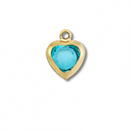 Breloques en acier Inox coeur Doré-bleu aquamarin