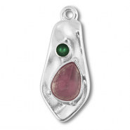 Breloques en métal DQ irrégulier Argenté antique (sans nickel)-rose-vert