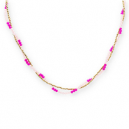 Colliers en acier Inox perles à facettes Doré-rose clair-rose fuchsia