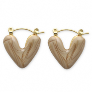 Boucles d'oreilles en acier Inox créoles cœur Doré-marron