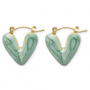 Boucles d'oreilles en acier Inox créoles cœur Doré-vert