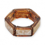 Bracelets en résine hexagone Transparent marron ambre-blanc cassé-beige