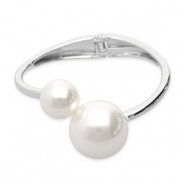 Bracelets en métal avec imitations perles Argenté-blanc
