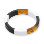 Bracelets jonc en résine Transparent marron ambre-blanc-noir