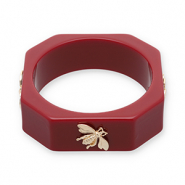 Bracelets jonc en résine avec abeille Rouge foncé-doré