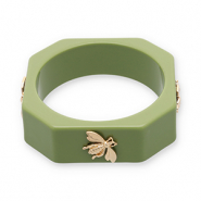 Bracelets jonc en résine avec abeille Verte olive-doré