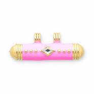 Message bead breloques en acier Inox Dor&eacute;-rose-transparent