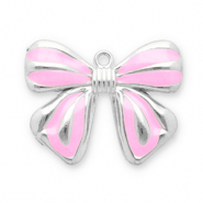 Breloques en acier Inox n&oelig;ud Argent&eacute;-rose