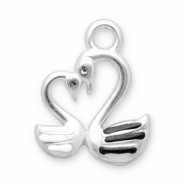 Breloques en acier Inox cygne Argent&eacute;-noir-blanc