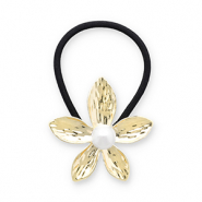 Accessoires pour cheveux élastique à cheveux avec métal fleur avec imitations perle Doré-noir-blanc