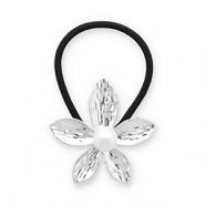 Accessoires pour cheveux élastique à cheveux avec métal fleur avec imitations perle Argenté-noir-blanc