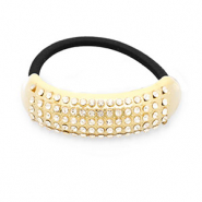Accessoires pour cheveux élastique à cheveux avec métal avec strass Doré-noir-transparent
