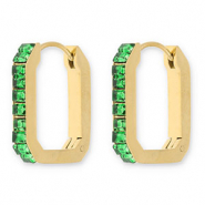Boucles d'oreilles / créoles en acier Inox rectangle avec strass Doré-vert
