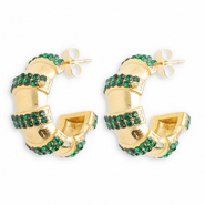 Boucles d'oreilles / puces en acier Inox avec strass Doré-vert fonce