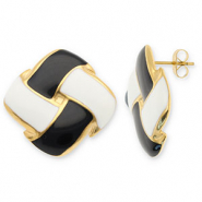 Boucles d'oreilles / puces en acier Inox carré Doré-noir-blanc