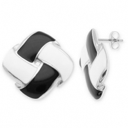 Boucles d'oreilles / puces en acier Inox carré Argenté-noir-blanc