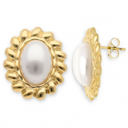 Boucles d'oreilles / puces en acier Inox ovale Doré-blanc