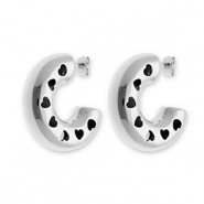 Boucles d'oreilles / puces en acier Inox avec des cœurs Argenté