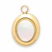 Breloques en acier Inox coquillage ovale Dor&eacute;-blanc