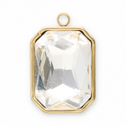 Breloques en acier Inox facett&eacute;e rectangle Dor&eacute;-cristal
