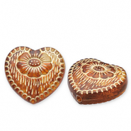 Perles acryliques cœur avec fleur Marron cognac-doré