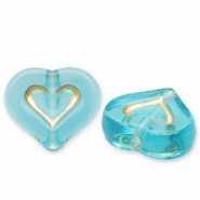 Perles acryliques cœur Bleu sarcelle-doré
