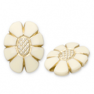 Perles acryliques ovale avec fleur Blanc cassé-doré