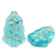 Perles acryliques sapin de Noël Bleu sarcelle-doré