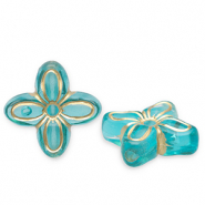 Perles acryliques fleur Bleu sarcelle-doré