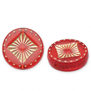 Perles acryliques disque avec carré Rouge-doré