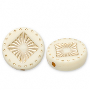 Perles acryliques disque avec carré Blanc cassé-doré