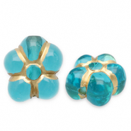 Perles acryliques fleur Bleu sarcelle-doré