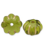 Perles acryliques fleur Vert olive-doré