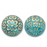 Perles acryliques 14mm rond Bleu sarcelle-doré