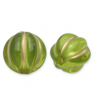 Perles acryliques 8 mm rond avec lignes Vert olive-doré