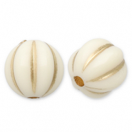 Perles acryliques 8 mm rond avec lignes Blanc cassé-doré