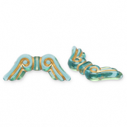 Perles acryliques ailes d'anges Bleu sarcelle-doré