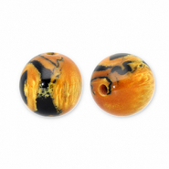 Perles en résine avec pailletes 12mm Orange brûlée-doré-noir