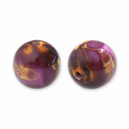 Perles en résine avec pailletes 14mm Violet-doré