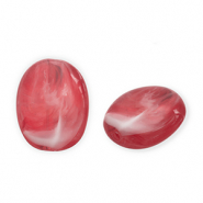Perles acryliques ovale Rouge-blanc