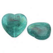 Perles acryliques cœur Vert sarcelle-blanc