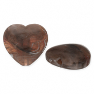 Perles acryliques cœur Marron-blanc