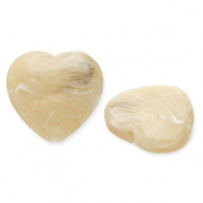 Perles acryliques cœur Beige marron-blanc