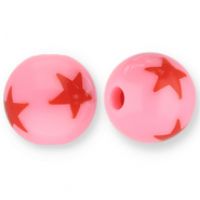 Perles acryliques 12 mm avec &eacute;toiles Rose-rouge