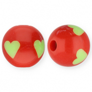 Perles acryliques 12 mm avec c&oelig;ur Rouge-vert clair