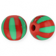 Perles acryliques 12 mm avec ray&eacute;es Rouge-vert