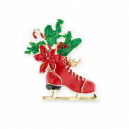 Broches patin à glace avec décoration de Noël Doré-rouge-vert