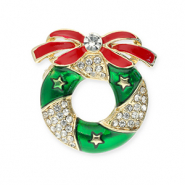Broches couronne de Noël Doré-rouge-vert